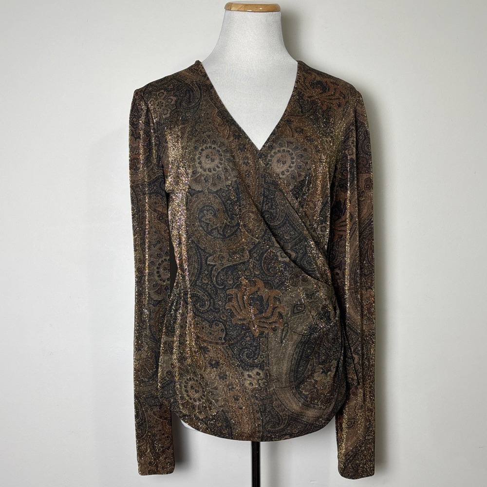 Carlisle Womens VTG 90s Sparkle Top 12 Paisley Metallic Party Cocktail Glam